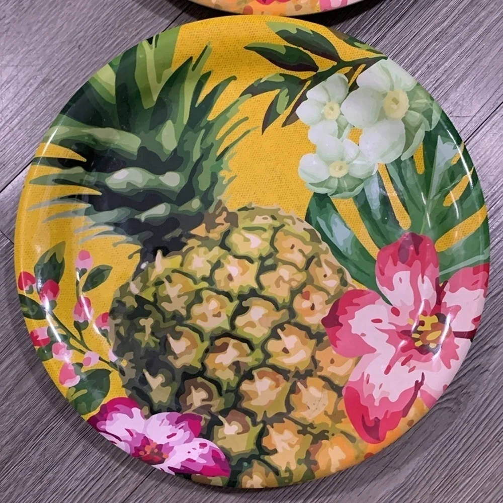 Pier 1 Imports “Tropical Pineapple” Vintage Melamine 9” Plates set of 2